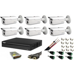 Kit de videovigilancia exterior con 6 cámaras Dahua 2MP HDCVI IR 80m, accesorios completos, software de visualización en internet gratuito