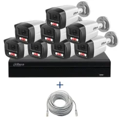 Kit de vigilancia Dahua 8 cámaras 4MP Micrófono lente PoE 2.8mm, NVR 8 canales 12MP y cable UTP CAT5 20m