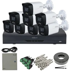 Kit de vigilancia Dahua 8 cámaras 5MP lente 3.6mm IR 40m micrófono, DVR 8 canales 8MP 4K AI funciones y accesorios