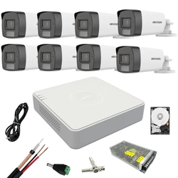 Kit de vigilância Hikvision 8 Câmeras de luz dupla 5 MP Luz branca 40 IR 40 DVR 8 canais 4 MP Hard, acessórios incluídos