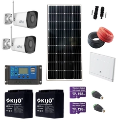 Kit de vigilancia Panel solar 170W, Wi-Fi Cámara IP 2MP, IR inteligente 30M, Tarjeta de memoria 128GB, Baterías 12V, Router inalámbrico Huawei 4G, Accesorios