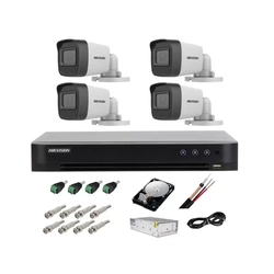 Kit di sorveglianza completo 5 MP lite Hikvision Turbo HD con telecamere IR 4 Bullet 20m,alimentatori, cavi, spine, HDD 1 Tb, visualizzazione Internet
