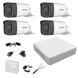 Kit profesional completo 4 cámaras de vigilancia exterior 5MP TurboHD Hikvision IR 40m DVR 4 canales accesorios incluidos