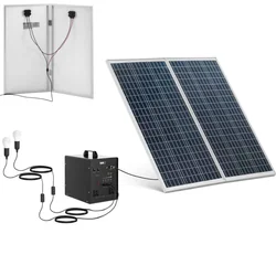 Kit solar, painéis fotovoltaicos, inversor 2 lâmpadas LED 1000 W 5/12/230 V