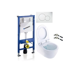 Комплект тоалетна рамка Geberit, Duofix Sigma, с Ifo iCON Rimfree и soft-close капак и бял ключ