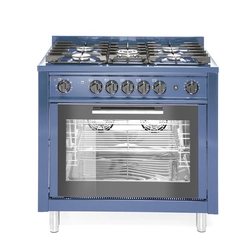 Kuchnia gazowa 5-palnikowa z konwekcyjnym piekarnikiem elektrycznym i z grillem, niebieska