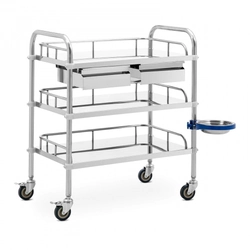 Laboratory trolley, 3 shelves 60 x 40 cm + 2 drawers, stainless steel