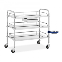Laboratory trolley 3 shelves 74 x 44 cm + drawer, stainless steel