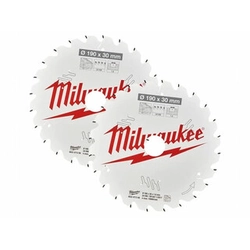 Lame de scie circulaire Milwaukee 190 x 30 mm | nombre de dents : 24 db | largeur de coupe : 1,6 mm 2 pcs