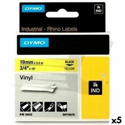 Laminēta lente Rhino Dymo etiķešu printerim ID1-19 19 x 3,5 mm Melna, dzeltena pašlīmējoša (5 gab.)