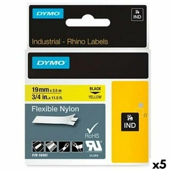 Laminēta lente Rhino Dymo etiķešu printerim ID1-19 19 x 3,5 mm Melna, dzeltena pašlīmējoša (5 gab.)