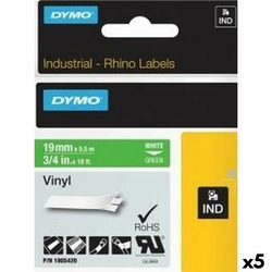 Laminiertes Klebeband für Rhino Dymo Etikettendrucker ID1-19 19 x 5,5 mm, weiße Farbe, grün, selbstklebende Aufkleber ((5 Stück)
