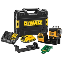 Langaton ristilasertason DeWalt DCE089D1G18 aseta,18 W,1x2,0Ah, laturi + matkalaukku