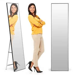 Large standing mirror 159 cm aluminum black frame ModernHome