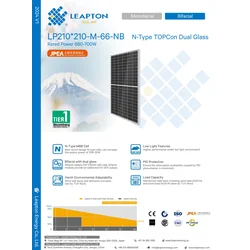 Leapton 690 W LP210-M-66-NB N-tyyppi, TOPCON, kaksoislasi, bifacial
