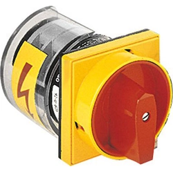Lovato Electric Cam διακόπτης 0-1 4P 25A για ενσωματωμένη εγκατάσταση με κίτρινο/κόκκινο κουμπί, με δυνατότητα κλειδώματος (7GN2592U25)
