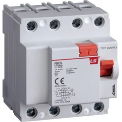 LSiS Автоматичний вимикач захисного відключення 4P 63A 0,03A змінного струму типу RKN 4P 63A 30mA 06240022R0