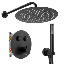 LUNGO Matte Black Concealed Shower Set with thermostat + BOX