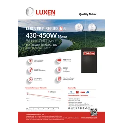 LUXEN SOLAR 450 WP/ N-Type / TopCon / DOBBELT GLAS / HELT SVART +1,2 M KABEL