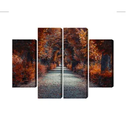 Mehrteiliges Gemälde „Weg tief in den Herbstwald“.