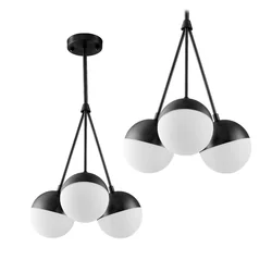 Melkglazen bol hanglamp APP687-3CP Zwart