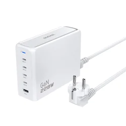 Мережевий зарядний пристрій GaN charging station 1x USB-A 4x USB-C PD 228W з кабелем 1.5m білий