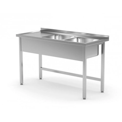 Mesa com duas pias sem prateleira - compartimentos do lado direito 1400 x 700 x 850 mm POLGAST 221147-P 221147-P