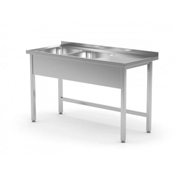 Mesa com duas pias sem prateleira - compartimentos do lado esquerdo 1400 x 600 x 850 mm POLGAST 221146-L 221146-L