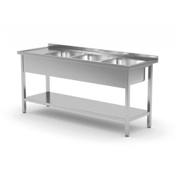 Mesa com três pias e prateleira - compartimentos do lado direito 1700 x 600 x 850 mm POLGAST 224176-P 224176-P