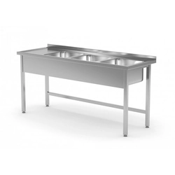 Mesa com três pias sem prateleira - compartimentos do lado direito 1600 x 600 x 850 mm POLGAST 223166-P 223166-P