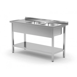 Mesa con dos lavabos y estante - compartimentos en el lado derecho 1500 x 700 x 850 mm POLGAST 222157-P 222157-P