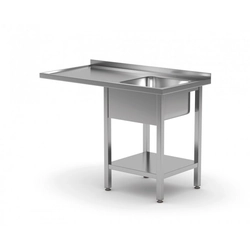 Mesa con fregadero, estante y espacio para lavavajillas o frigorífico - compartimento a la derecha 1300 x 700 x 850 mm POLGAST 231137-P 231137-P