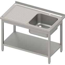 Mesa con lavabo 1-kom.(P), con estante 1800x600x850 mm atornillado, tapa en relieve | estalgast