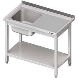 Mesa de aço inox com pia 1-kom.(L) com prateleira 1300x700 | Stalgast