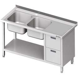 Mesa de aço inox com pia 2-kom.(L) 2 gavetas e prateleira 1700x700 | Stalgast