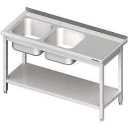 Mesa de aço inox com pia 2-kom.(L) com prateleira 1500x600, aparafusada | Stalgast