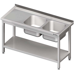 Mesa de aço inox com pia 2-Komorowy.(P) Com Prateleira 1600x700, Stalgast Aparafusado