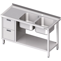 Mesa de aço inox com pia 2-kom.(P) 2 gavetas e prateleira 1700x600 | Stalgast