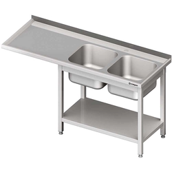 Mesa de aço inox com pia 2-kom.(P) espaço sob a bancada 1900x700x900 | Stalgast