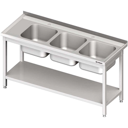 Mesa de aço inox com pia 3-kom.(P) com prateleira 1900x600 | Stalgast