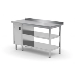 Mesa de catering de acero inoxidable con 2 estantes y mueble 110x60x85 Polgast 126116/2