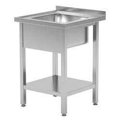 Mesa de catering de acero inoxidable con estante + fregadero 60x60x85 Polgast 212066