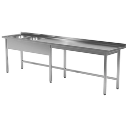 Mesa de catering de acero inoxidable con fregaderos 2 210x70x85 Polgast 221217-6