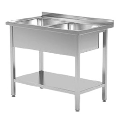 Mesa de catering de acero inoxidable con fregaderos 2 y estante 100x70 Hendi 812969