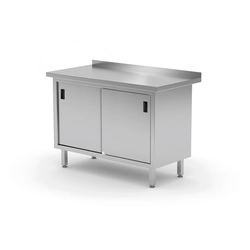 Mesa de catering de acero inoxidable con mueble 80x60x85 Puerta corredera Polgast 127086