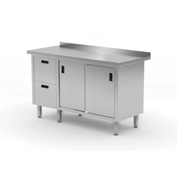 Mesa de catering em aço inox com armário + 2 Gavetas 160x70x85 Polgast 130167