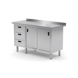 Mesa de catering em aço inox com armário + 3 Gavetas 160x60x85 Polgast 138166