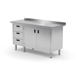 Mesa de catering em aço inox com armário e 3 gavetas 110x70x85 Polgast 137117