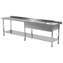 Mesa de catering em aço inox com pia e prateleira 250x70x85 Polgast 212257-6