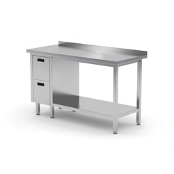 Mesa de catering em aço inox com prateleira + 2 Gavetas 80x60x85 Polgast 125086